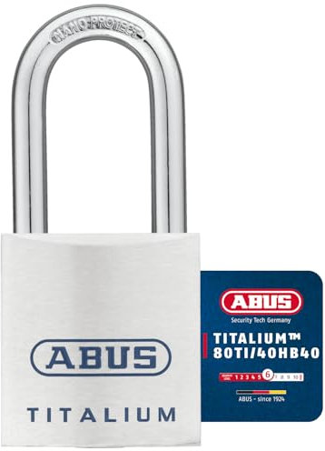 ABUS Titalium Vorhängeschloss 80TI/40HB40 gl.-8011 - gleichschließend und mit hohem Bügel - leichter Schlosskörper aus Spezial-Aluminium - ABUS-Sicherheitslevel 6 - Silber