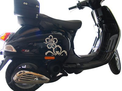 Grafix Werbung u. Design Sticker-Kits Aufkleber für Vespa S Roller & Scooter Hibiskus (Weiß)