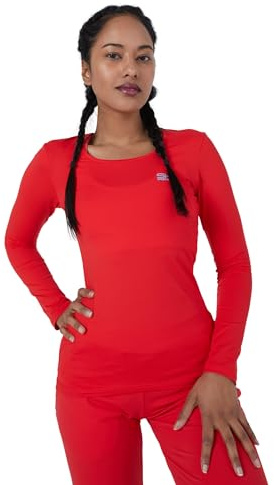 Sportkind Mädchen & Damen Tennis, Running, Sport Langarm Shirt mit Rundhalsausschnitt, UV-Schutz UPF 50+, atmungsaktiv, rot, Gr. S