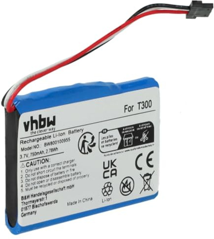 vhbw Batterie Compatible avec Mitac Mio Moov 330 | 360, 350, 301, 300, 300u, 370, 360u GPS, appareil de navigation (750mAh, 3,7V, Li-ion)