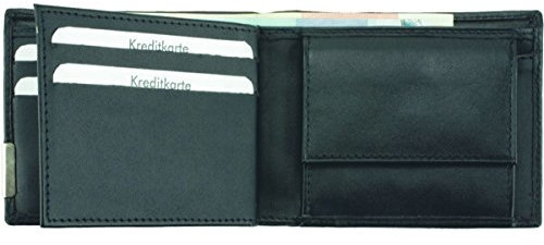 Alassio 42131 Geldbörse mit Metallemblem im Querformat, Portemonnaie aus feinstem Nappaleder, Wallet mit 4 Kreditkartenfächern, Netzfach, Scheinfach, Münzfach, Lederwallet schwarz, ca. 10 x 8 cm