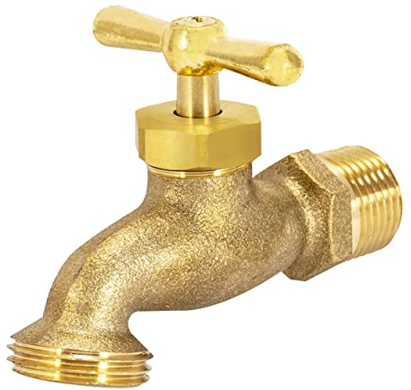 Eastman Irrigation Hose Bibb, 1/2 Inch MIP x 1/2 Inch MHT Outdoor Spigot, Brass Garden Valve, 20181