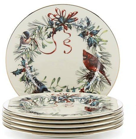 Lenox 835220 Winter Greetings 6-Piece Salad Plates, Christmas Dinnerware Set, Holiday Hosting