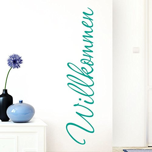 Grandora Wandtattoo Wort Willkommen I türkis 13 x 58 cm I deutsch Flur Diele Eingang selbstklebend Aufkleber Wandaufkleber Wandsticker W1099