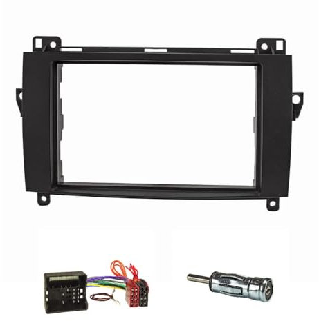 tomzz Audio 2434-005 Doppel DIN Radioblende Set kompatibel mit Mercedes A W169 B W245 Sprinter W906 Vito Viano W639 schwarz mit Quadlockadapter ISO Antennenadapter ISO DIN