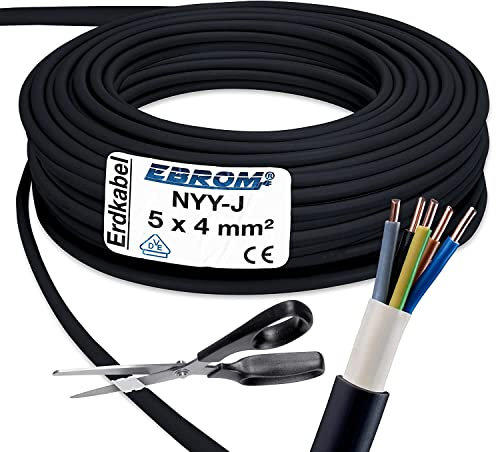 Power Cable - NYY-J 5x4 mm ² Plastic Ground Cable - 10m/10 M/10 Meter Black