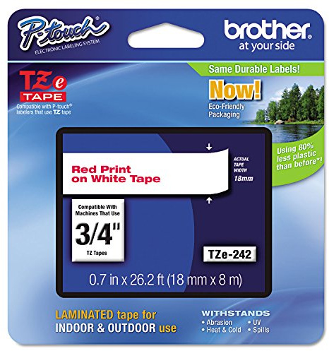 Best Price Square TAPE, RED ON WHITE, 18MM W, 8M L TZE-242 By BROTHER