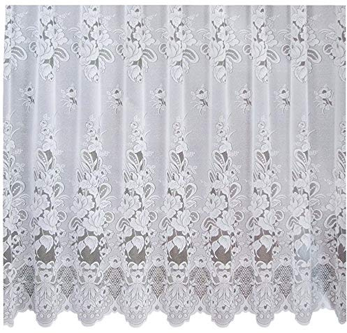 Ilkadim Fertiggardine 300cm x 150cm Gardine Store Weiss Rosen Kräuselband Vorhang