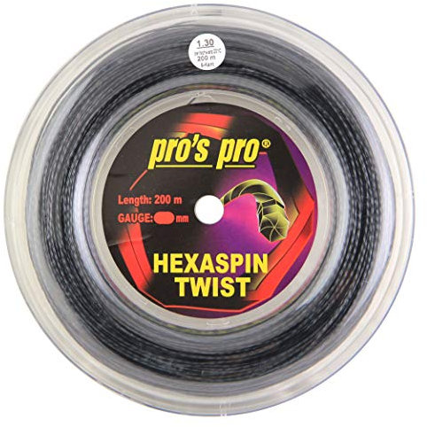 Pro's Pro Hexaspin Twist - Bobina da tennis, 200 m, 1,30 mm, colore: Nero