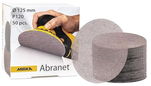 Mirka Abranet Schleifgitter 125mm Klett/Korn P120 / 50 Stk / 5423205012 / Für alle 125mm Exzenterschleifer und Schleifmaschinen geeignet/zum Schleifen von Holz, Spachtel, Lack, Kunststoff