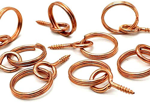4 x Picture Ring Hangers Copper Screw in Hooks & Eyes for Hanging Cord.