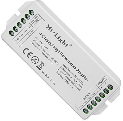 LIGHTEU®, Mi.Light PA4 4 Kanal Hochleistungsverstärker DC12V 24V max. 15A RGB RGBW LED Verstärker Controller für RGB RGBW LED Streifen