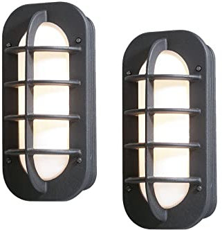 KONSTSMIDE 2er Set Außenwandleuchte LOKE mit Steckdose, Alu schwarz, Acrylglas opal, 514-752