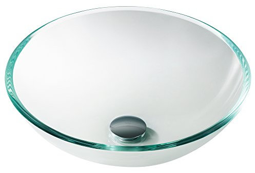 KRAUS Round Crystal Clear Glass Vessel Bathroom Sink, 16 1/2 inch GV-100