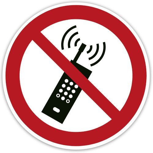 Verbot-Aufkleber 2 Stück - Eingeschaltete Mobiltelfone/Handys verboten (ISO 7010) Größe 300x300 mm ® stempel-fabrik.de