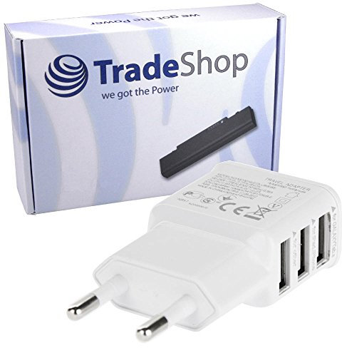 Trade-Shop Mini 3-Fach Mehrfachsteckdose USB Universal Netzteil Reiseadapter Netzstecker Stecker 220V Ladegerät USB-Adapter Flach für Apple iPhone 6, 6 Plus, Samsung Galaxy S6, S6 Edge
