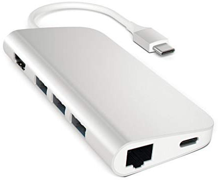 SATECHI Hub USB C Adaptador Multipuerto de Aluminio, HDMI 4K @ 60Hz, Carga Pass-Through 49W, Ethernet, Lectores SD/MicroSD, 3X USB 3.0, para MacBook Pro/Air, iPad, Mac Mini, iMac – Plateado