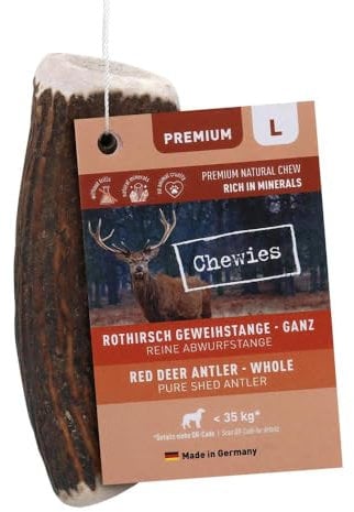 Chewies Kaugeweih für Hunde - ganze Stange - Abwurfstange vom Rothirsch - Hirschgeweih - natürlich unf mineralstoffreich, Größe L