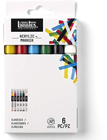 Liquitex 4690002 Professional Paint Acrylfarben Marker, Künstlerpigmente zum Zeichen, Malen auf Papier, Leinwand, Textilien, feine Spitze - 6 Marker Set
