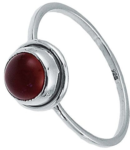 Chic-Net Silberring Karneol 6 mm rot rund Rand 925er Sterling Silber Stein Ringe Schmuck 54 (17.2)
