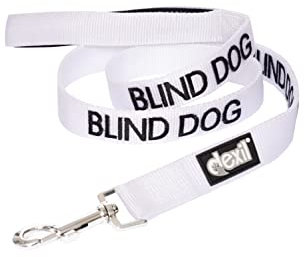 Award Winning BLIND DOG Luxury Padded Personalised 1.2m 4ft Lead Leash - White Warning Dog Colour Coded