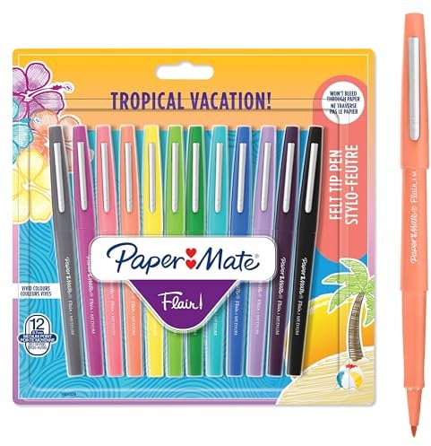 Paper Mate Flair Filzstifte | mittlere Spitze (0,7mm) | Tropical Farben | 12 Stück