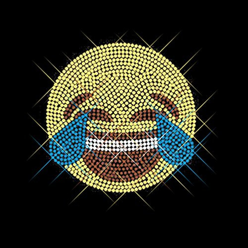 Strassstein Motiv Emoji Tränen lachen, cooles Strass Bügelbild ca. 10,2 x 10,2cm groß inkl. Anleitung zum einfachen Veredeln von Textilien. Glitzerndes Strassstein Bügelmotiv zum Aufbügeln.