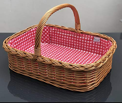 Bukora® Tablett aus Weide mit Futter Rot Weiß kariert