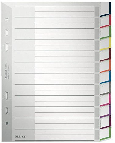 10er Pack Leitz 1275 Blanko Plastik Register (A5, hoch, 12-teilig, Unterteilt) grau