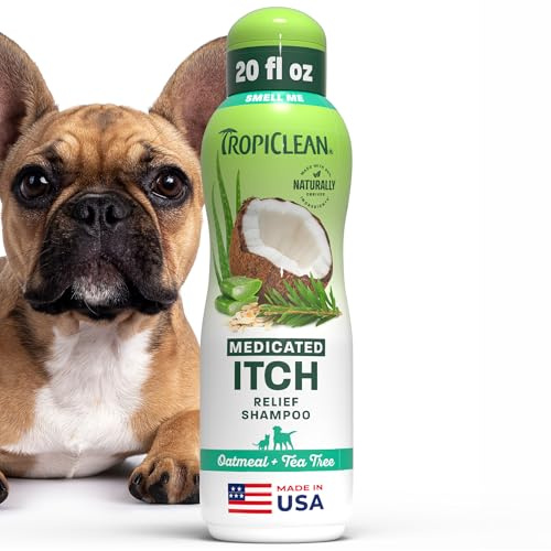 TropiClean Shampoo für Tiere - Med. Juckreizlinderung - Peelt, Befeuchtet & beruhigt trockene, juckende Haut & Fell I Für Hunde & Katzen I Parabens-, Farb- und Seifenfrei - Hafermehl & Teebaum, 592 ml