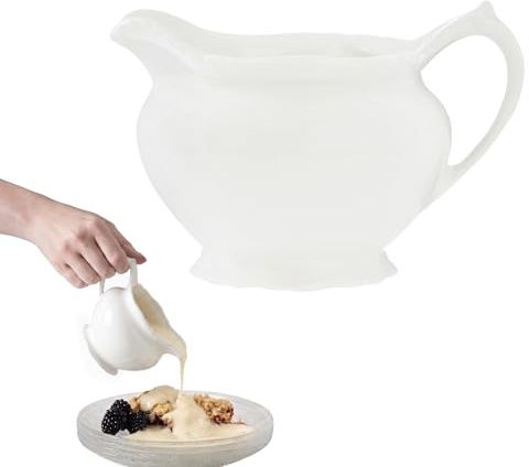 Premier Housewares Quinn Embossed Ceramic Cream Jug, 200 ml, Ceramic Milk Jug, Dishwasher Safe, White, Small Milk Jug for Tea, Coffee, Custard and Gravy