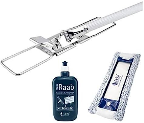 Ha-Ra Set Bodenexpress 42 cm aus Edelstahl mit Mach 6 Bodenfaser & 500 ml Konzentrierte Vollpflege I Universalreiniger I robuster & wendiger Wischmop mit rutschfestem Griff & teilbarem Stiel