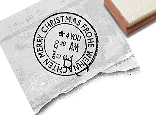 woodandwords Stempel VINTAGE Frohe Weihnachten, Merry Christmas - Poststempel Shabby chic Karten Geschenkanhänger Geschenk Deko - zAcheR-fineT