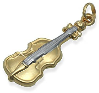 Violine Geige Anhänger 23mm echt 14 Karat Gold 585 dreidimensional (Art.205042)