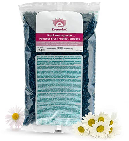 Kosmetex Brasil Wachsperlen Azulen, dünn, weich, flexibel, Film-Wachs für soft and stretchy Waxing ohne Vliesstreifen, 800g…