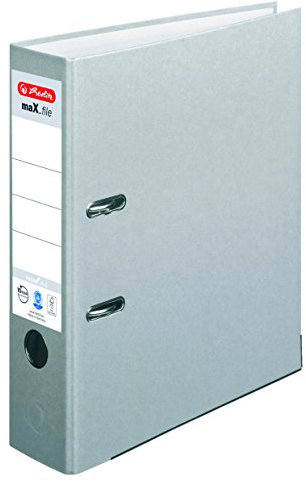 Herlitz Ordner maX.file nature plus, A4, 8 cm Rückenbreite, Spezialbeschichtung aus Papier, grau