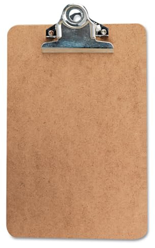 Universal Hardboard Clipboard, 0.75 Clip Capacity, Holds 5 x 8 Sheets, Brown, Small