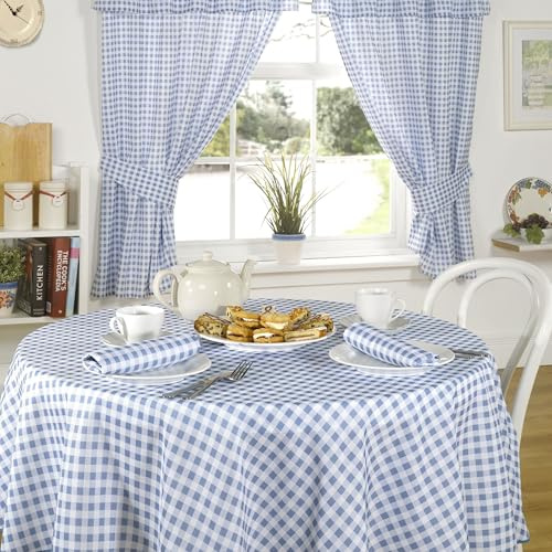 Emma Barclay Molly - Gingham Pencil Pleat Curtains With Pelmet Header in Blue - Width 46 x Drop 48 (116 x 121cm)