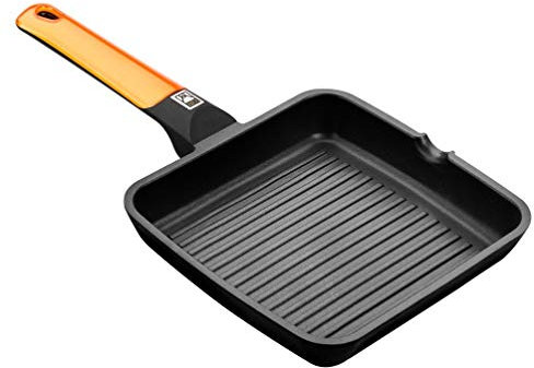 BRA Efficient Orange Grill Asador con Rayas, 28 cm, Aluminio Fundido con Antiadherente Platinum Plus, Apto para Inducción