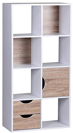 FineBuy Design Bücherregal MASSA Modern Holz Weiß mit Türen Sonoma Eiche Ablagefächer Standregal freistehend Größe wählbar