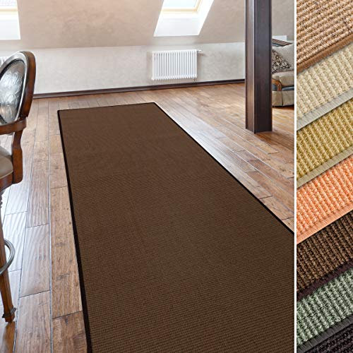 casa pura Sisal Teppich Läufer | Uni braun | Naturfaser | Qualitätsprodukt aus Deutschland | kombinierbar mit Stufenmatten | 19 Breiten und 27 Längen (100x700 cm)