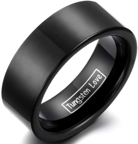 JewelryWe Schmuck 8mm Breite Glänzend Wolframcarbid Herren-Ring Männer Band Hochzeitsband Verlobung Engagment Ring Schwarz Größe 57
