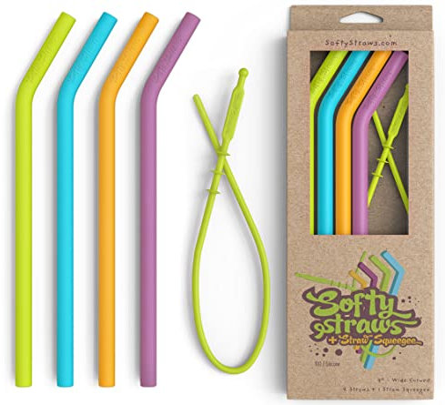 Reusable Straws Silicone Smoothie for Tumblers - Collapsible FDA Pinch Tested BPA Free Dishwasher Safe - Long, Wide Smoothie Straw for 20 or 30 oz Tumblers - Chewy, Bendy, Flexible for Kids/Toddlers