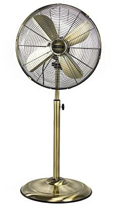 Status 16 Inch Standing Fan, Oscillating, 3 Speed, Adjustable Height, Antique Brass, Portable, Quiet Operation, For Living Room Bedroom (S16ASTANDFAN1PKB)