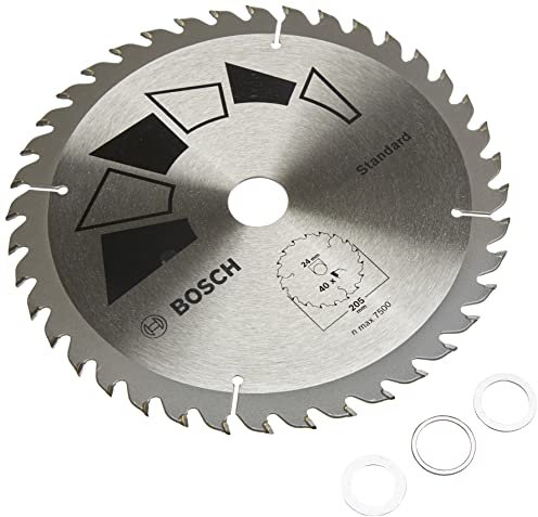 Bosch 1x Circular Saw Blade Standard (for Wood, Ø 205 x 2.2/1.5 x 24/20/18/16 mm, 40 Teeth, ATB, with 3x Reduction ring 20/18/16 mm, Accessories for Circular Saws)