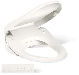 Kohler PureWash E820 Elongated Heated Bidet Toilet Seat, Biscuit with Remote Control, Quiet-Close Lid, Automatic Deodorization, Warm Water, Self-Cleaning Wand, Adjustable Water Pressure and Nightlight