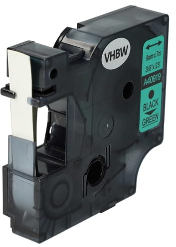 vhbw Schriftband-Kassette kompatibel mit Dymo LabelPoint 100, 150, 200, 250, 300, 350 Etiketten-Drucker 9mm Schwarz auf Grün