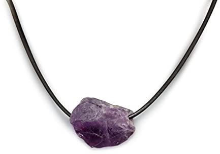 Amethyst necklace, natural, nugget, 17-25mm, black leather cord