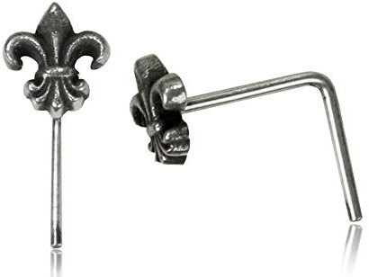 CHICNET Silber Nasenstecker 0,8 mm Nostril heraldische Lilie L-Form Nasenpiercing