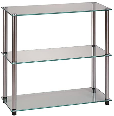 Convenience Concepts Designs2Go Klassisches Bücherregal aus Glas, 3-stöckig, 71,1 cm, modernes Bücherregal aus Edelstahl für Wohnzimmer, Ausstellungsregale für Wohnzimmer, Badezimmer, Büro, Glas/Chrom